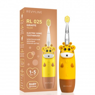 Электрическая звуковая зубная щётка Revyline RL 025 детская, желтая, (Жираф)
